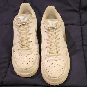 Nike Court White Sneakers with Iridescent Accents Size 8.5